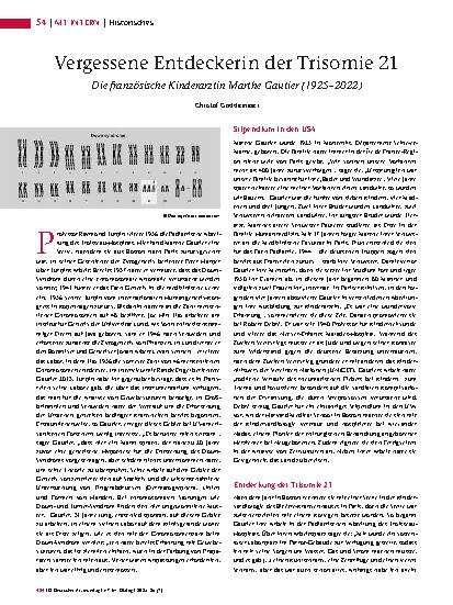 Vorschauseite 1: Vergessene Entdeckerin der Trisomie 21 Die französische Kinderärztin Marthe Gautier (1925 – 2022)