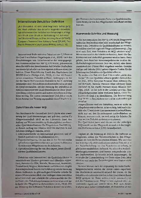 Vorschauseite 2: Dekubitus als nationaler medizinischer Qualitätsindikator (MQI)