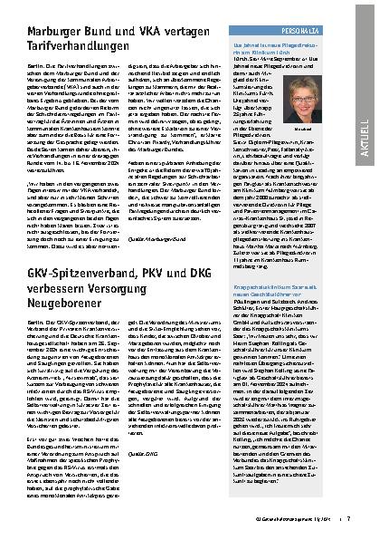 Vorschauseite 1: Krankenhaus: Vergütungsregelungen für das Jahr 2025 gemeinsam festgelegt.