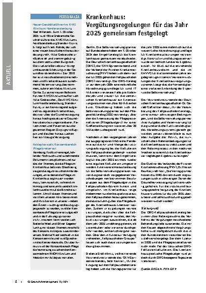 Vorschauseite 2: Krankenhaus: Vergütungsregelungen für das Jahr 2025 gemeinsam festgelegt.
