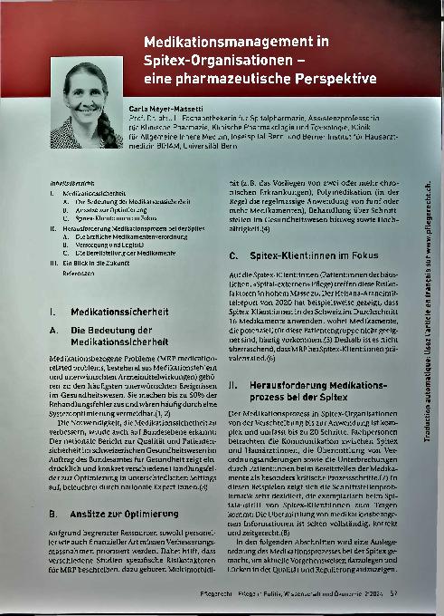 Vorschauseite 1: Medikationsmanagement in Spitex-Organisationen - eine pharmazeutische Perspektive