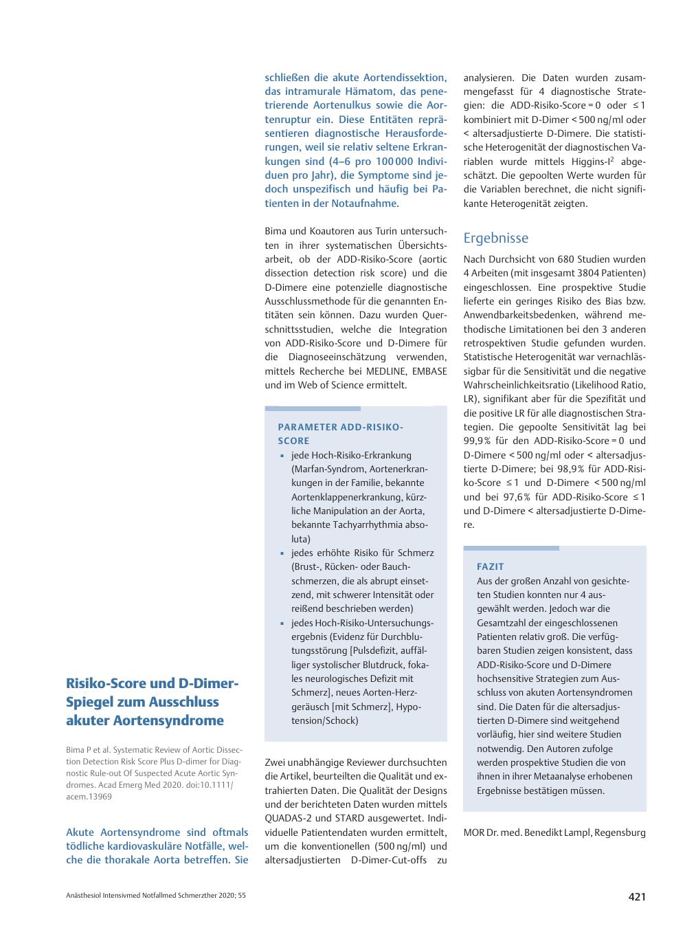 Vorschauseite 1: Risiko-Score und D-Dimer-Spiegel zum Ausschluss akuter Aortensyndrome