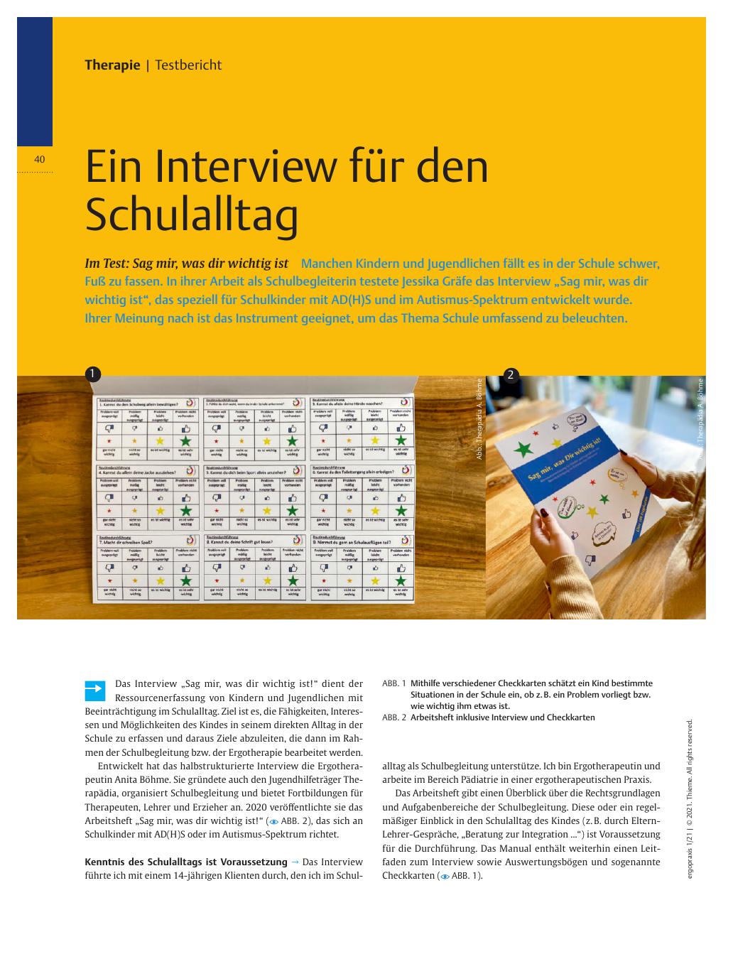 Vorschauseite 1: Ein Interview für den Schulalltag? Im Test: Sag mir, was dir wichtig ist.