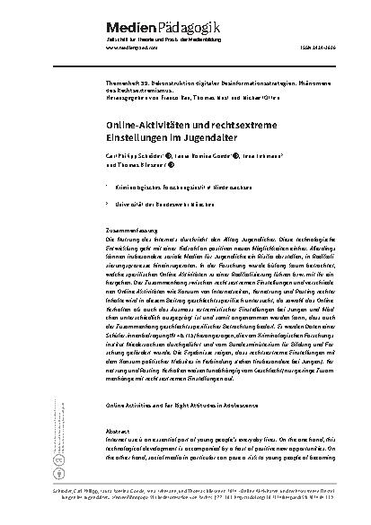 Vorschauseite 1: Online-Aktivitäten und rechtsextreme Einstellungen im Jugendalter