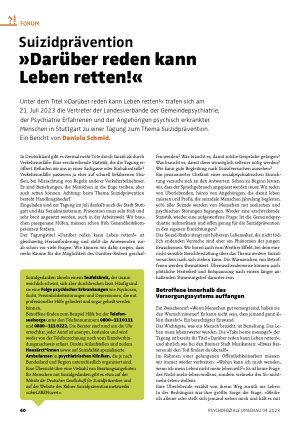 Vorschauseite 1: Suizidprävention »Darüber reden kann Leben retten! «