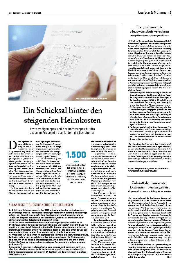 Vorschauseite 1: Ein Schicksal hinter den steigenden Heimkosten