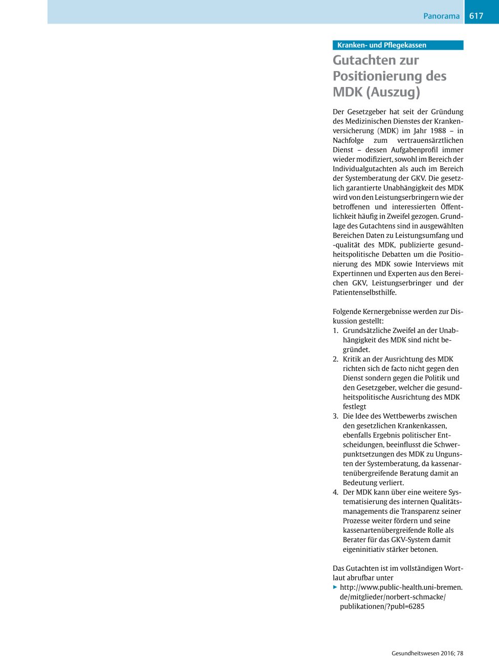 Vorschauseite 1: Gutachten zur Positionierung des MDK (Auszug)