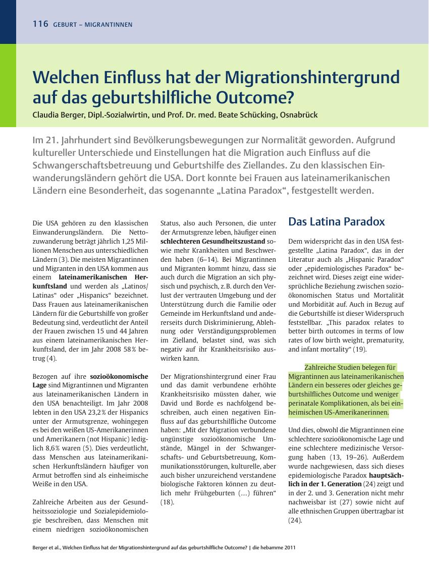 Vorschauseite 1: Welchen Einfluss hat der Migrationshintergrund auf das geburtshilfliche Outcome?