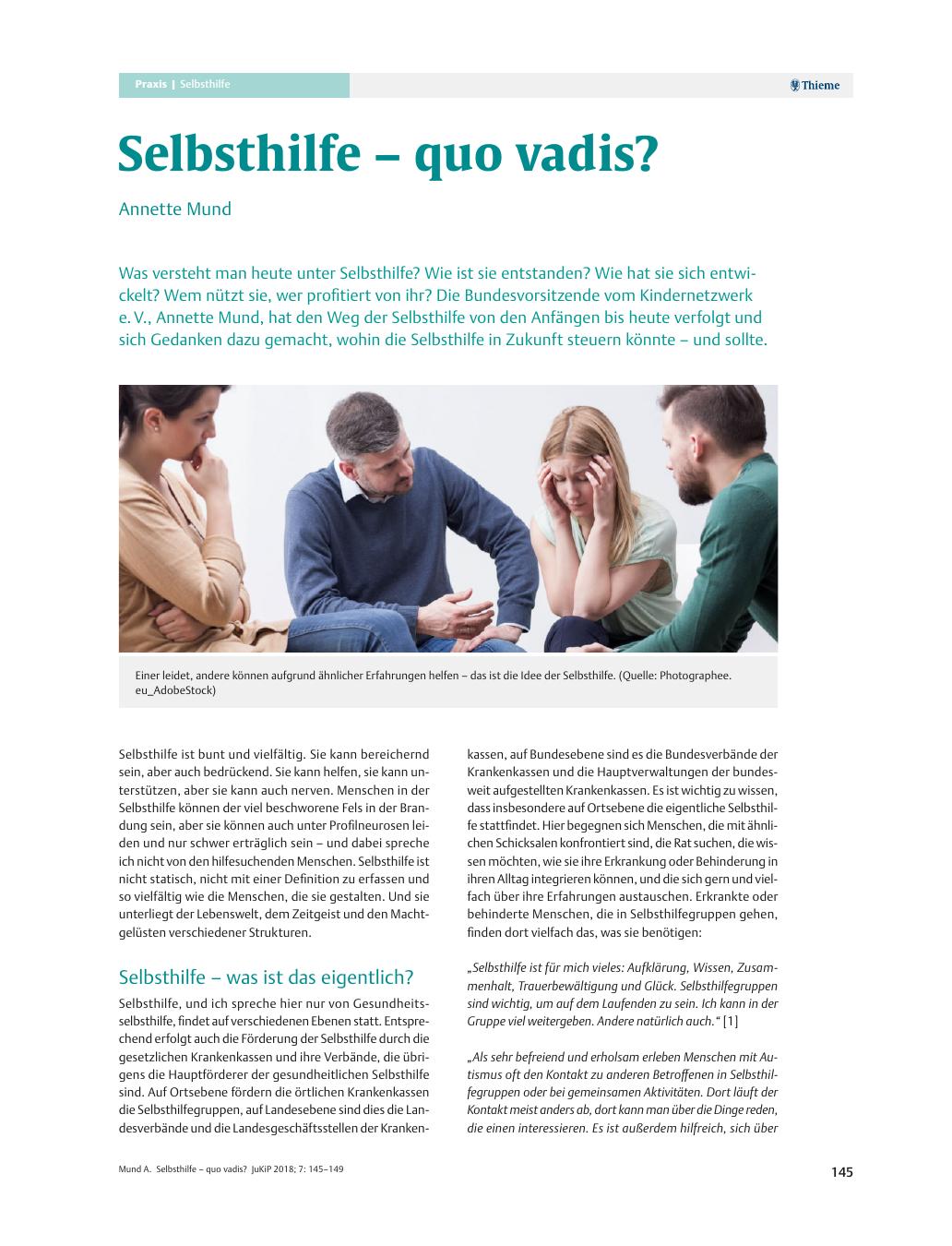 Vorschauseite 1: Selbsthilfe ? quo vadis?