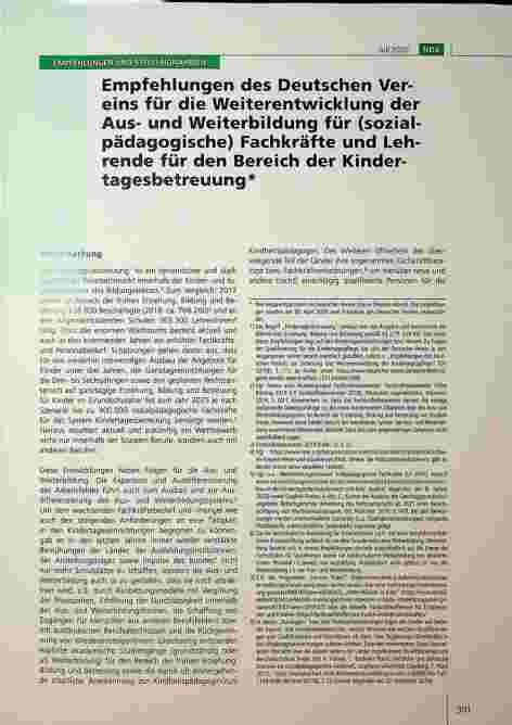 Vorschauseite 1: Empfehlungen des Deutschen Vereins für die Weiterentwicklung der Ausund Weiterbildung für (sozialpädagogische) Fachkräfte und Lehrende für den Bereich der Kindertagesbetreuung