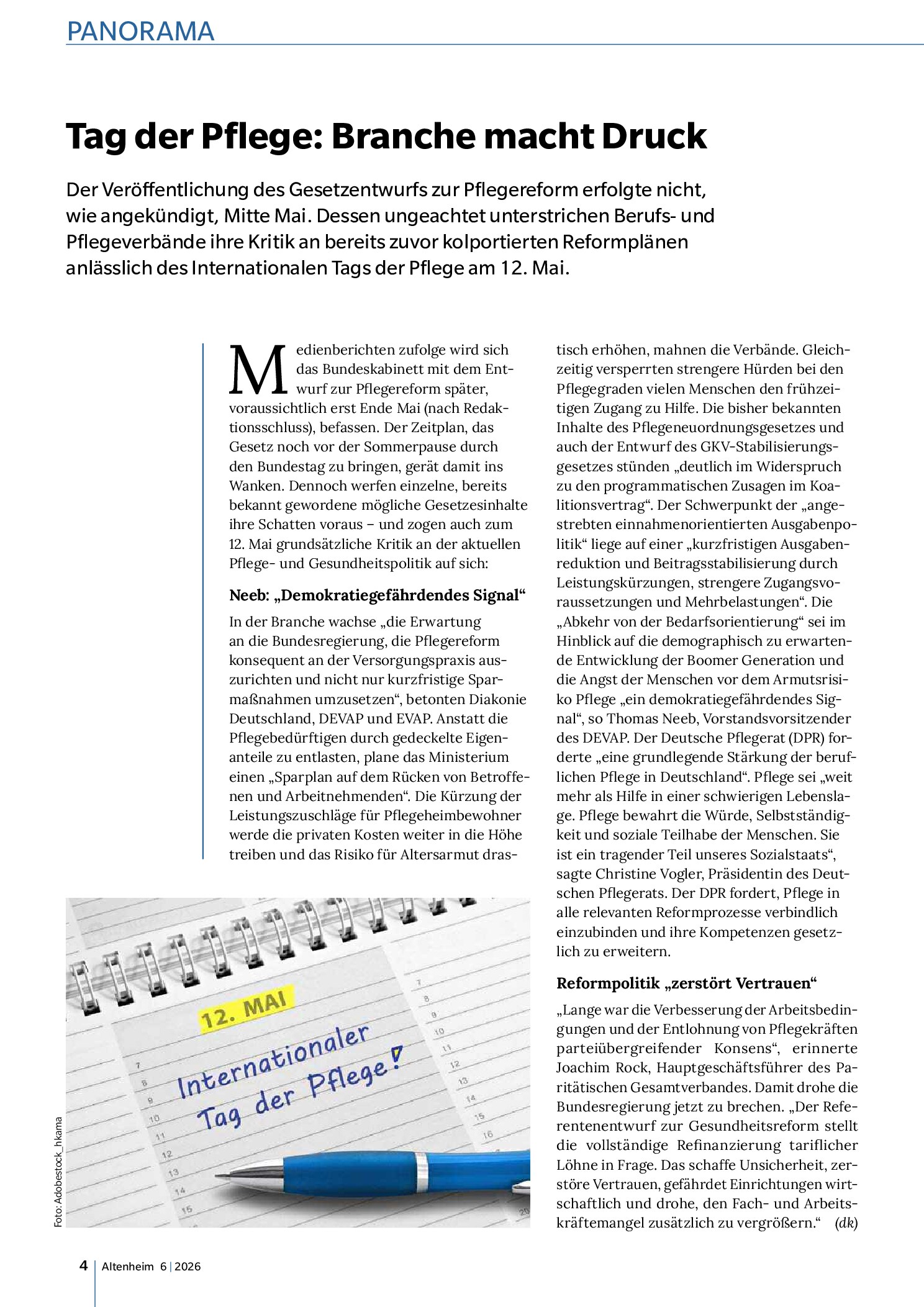 Vorschauseite 1: Tag der Pflege: Branche macht Druck