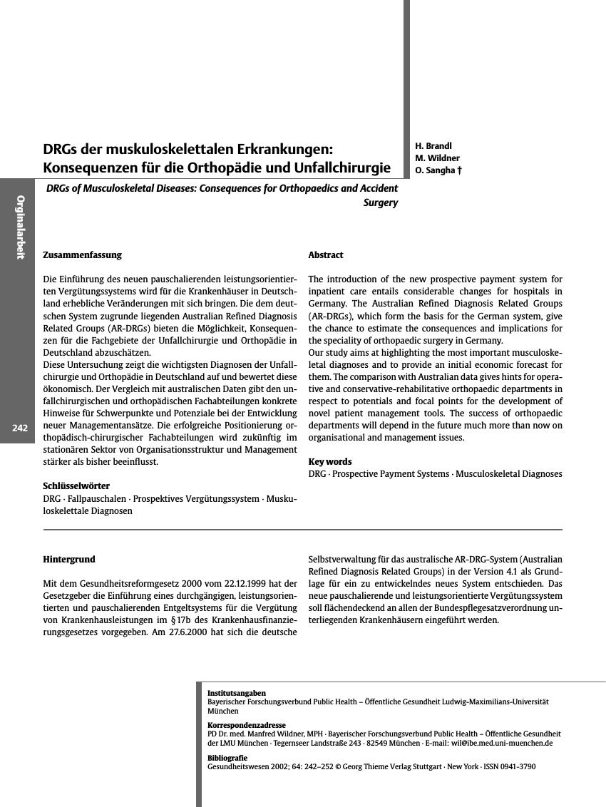 Vorschauseite 1: DRGs der muskuloskelettalen Erkrankungen: Konsequenzen für die Orthopädie und Unfallchirurgie