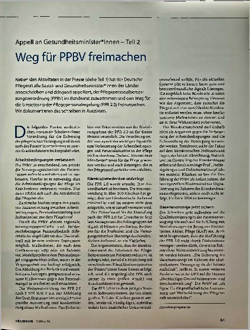 Vorschauseite 1: Weg für PBBV freimachen Appell an Gesundheitsministerinnen - Teil 2