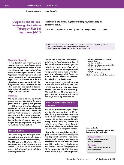 Vorschauseite 1: Diagnostische Herausforderung: Rupturierte Tubargravidität bei negativem ββ hCG