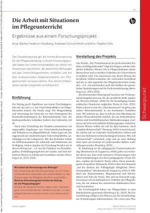 Vorschauseite 1: Die Arbeit mit Situationen im Pflegeunterricht Ergebnisse aus einem Forschungsprojekt