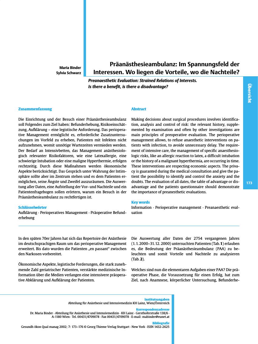Vorschauseite 1: Präanästhesieambulanz: Im Spannungsfeld der Interessen. Wo liegen die Vorteile, wo die Nachteile?