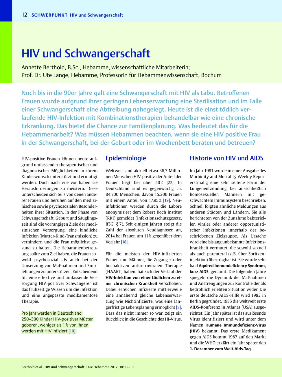 Vorschauseite 1: HIV und Schwangerschaft