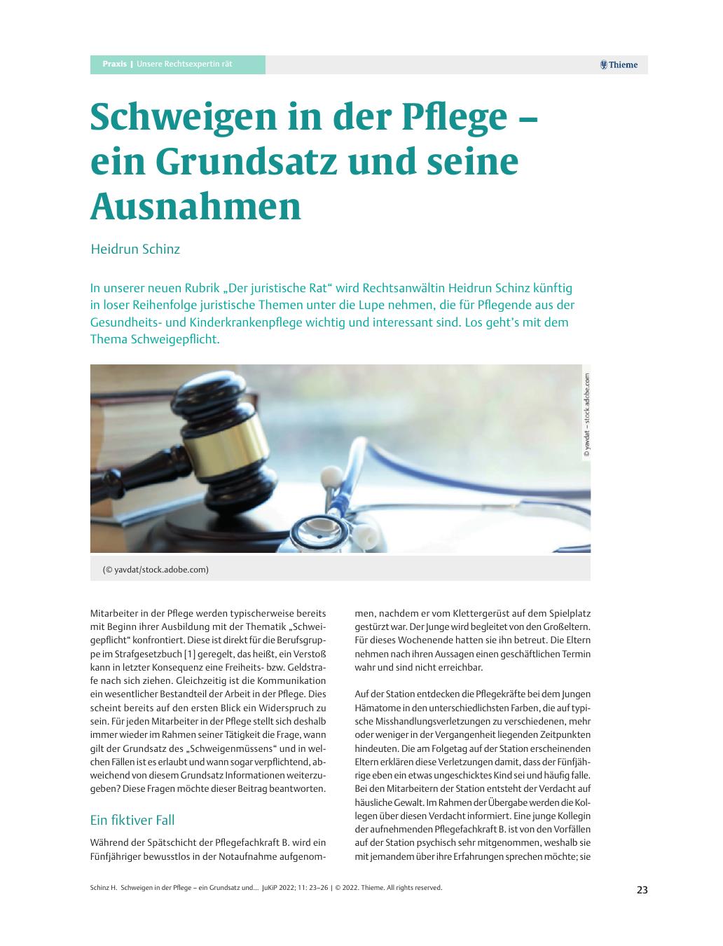 Vorschauseite 1: Schweigen in der Pflege – ein Grundsatz und seine Ausnahmen