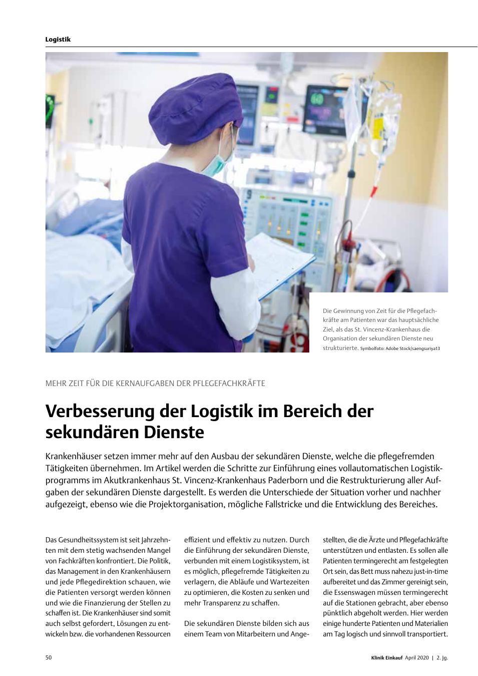 Vorschauseite 1: Mehr Zeit für die Kernaufgaben der Pflegefachkräfte: Verbesserung der Logistik im Bereich der sekundären Dienste