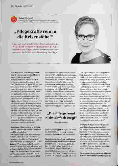 Vorschauseite 1: „Pflegekräfte rein in die Krisenstäbe!“