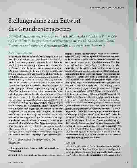 Vorschauseite 1: Stellungnahme zum Entwurf des Grundrentengesetzes