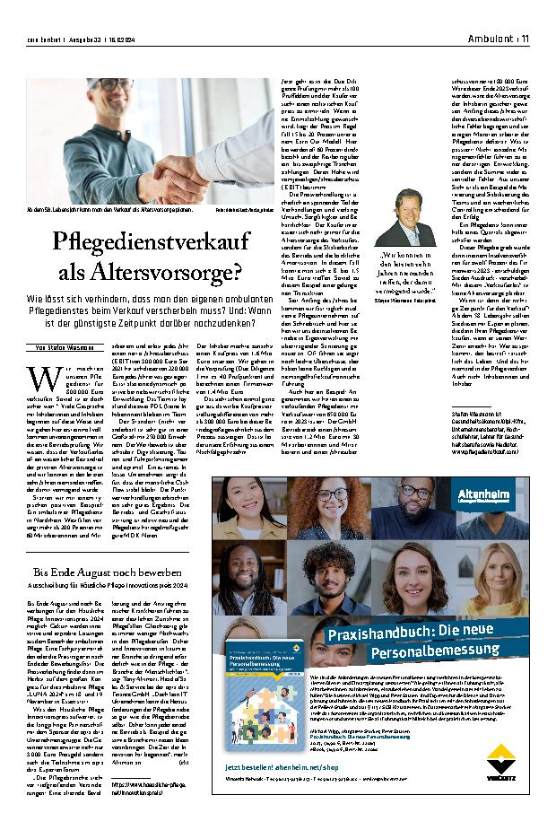 Vorschauseite 1: Pflegedienstverkauf als Altersvorsorge?