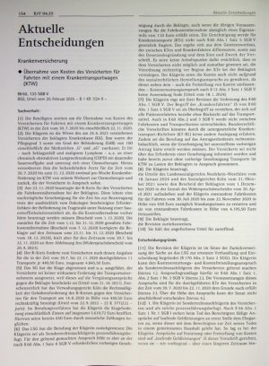 Vorschauseite 1: Krankenversicherung ♦ Übernahme von Kosten des Versicherten für Fahrten mit einem Krankentransportwagen (KTW)