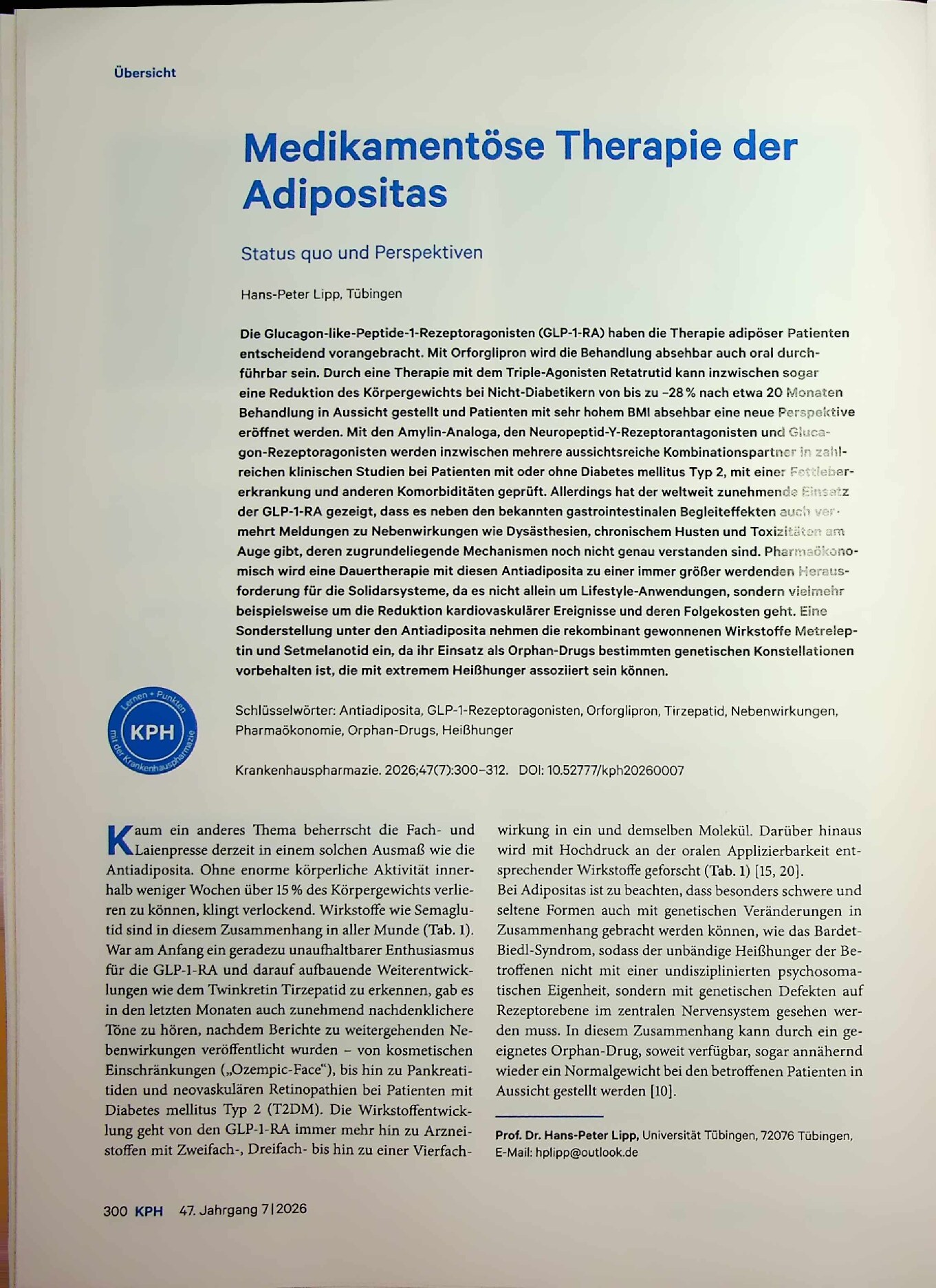 Vorschauseite 1: Medikamentöse Therapie der Adipositas – Status quo und Perspektiven