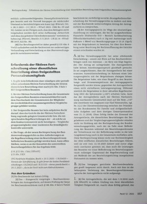 Vorschauseite 1: Erfordernis der fiktiven Fort schreibung einer dienstlichen Beurteilung eines freigestellten Personalratsmitglieds