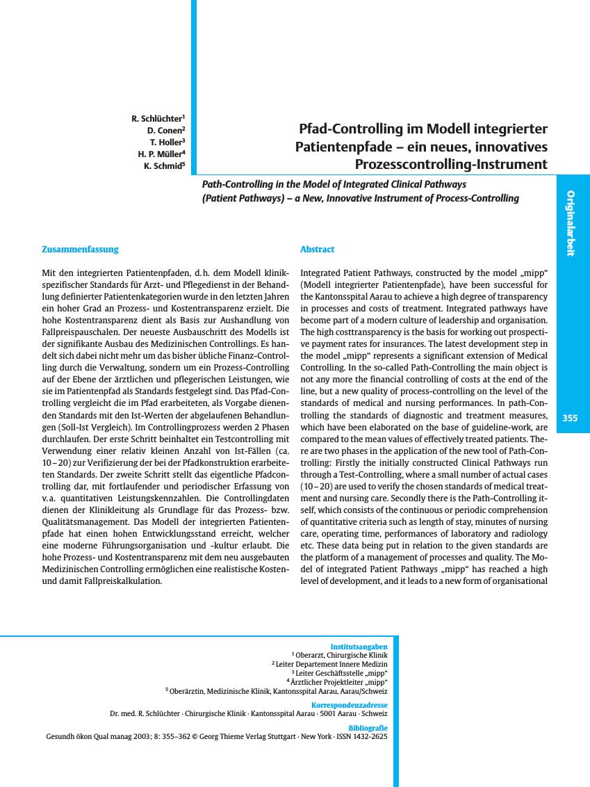Vorschauseite 1: Pfad-Controlling im Modell integrierter Patientenpfade - ein neues, innovatives Prozesscontrolling-Instrument