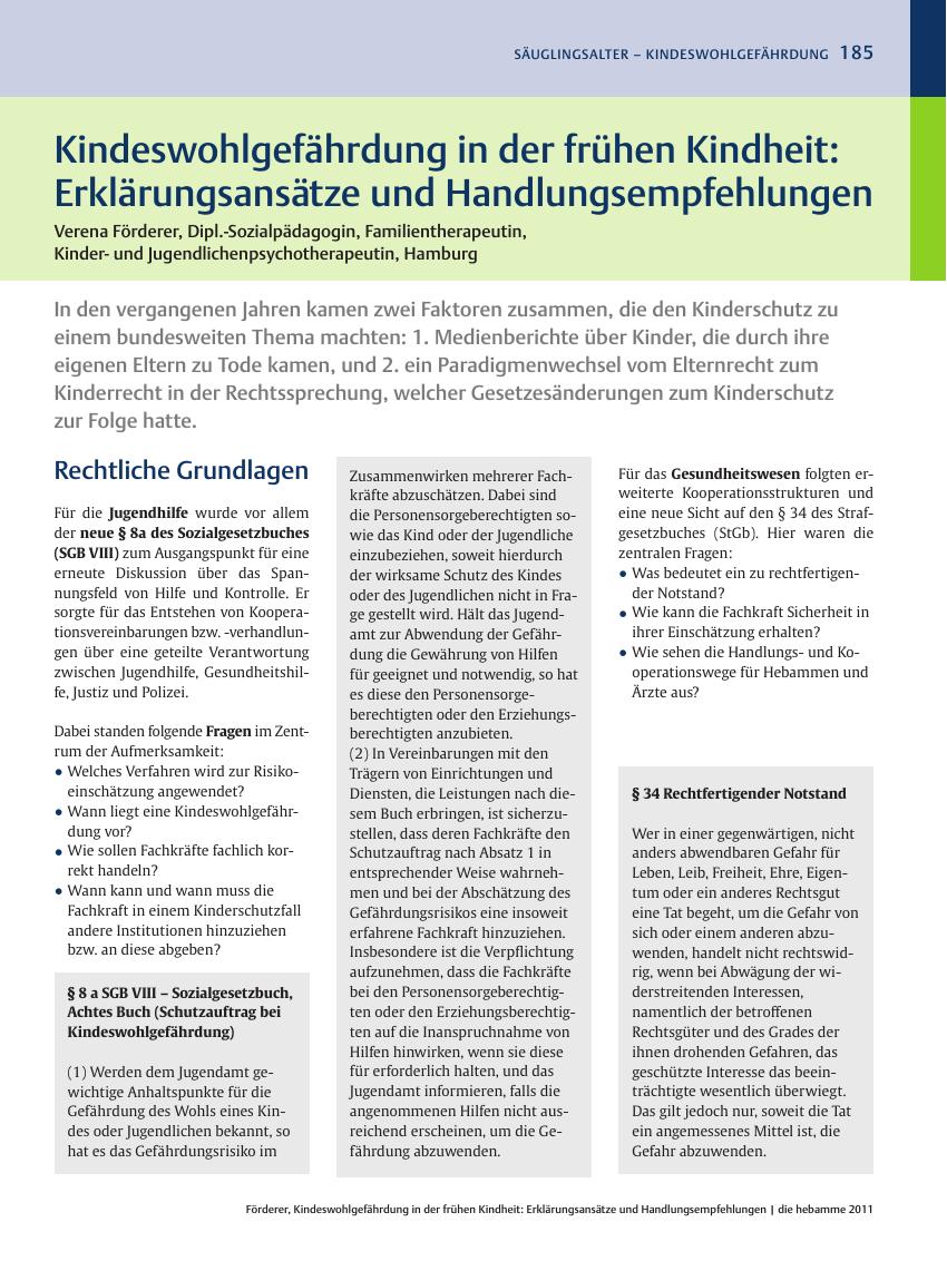 Vorschauseite 1: Kindeswohlgefährdung in der frühen Kindheit: Erklärungsansätze und Handlungsempfehlungen