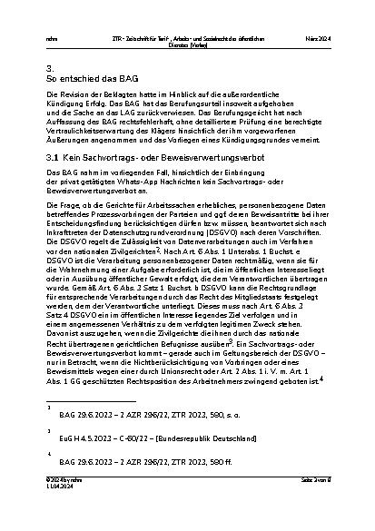 Vorschauseite 3: Kündigung aufgrund von Äußerungen in einer privaten Chatgruppe – Urteil des BAG vom 24. August 2023 – 2 AZR 17/23