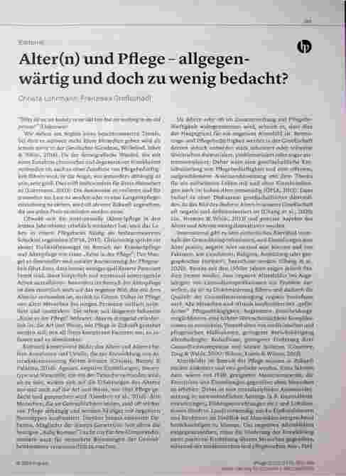 Vorschauseite 1: Altern und Pflege - allgegenwärtig und doch zu wenig bedacht?