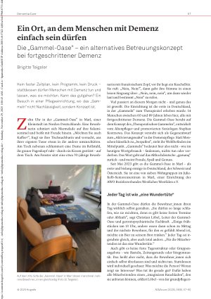 Vorschauseite 1: Ein Ort, an dem Menschen mit Demenz einfach sein dürfen Die „Gammel-Oase“ – ein alternatives Betreuungskonzept bei fortgeschrittener Demenz