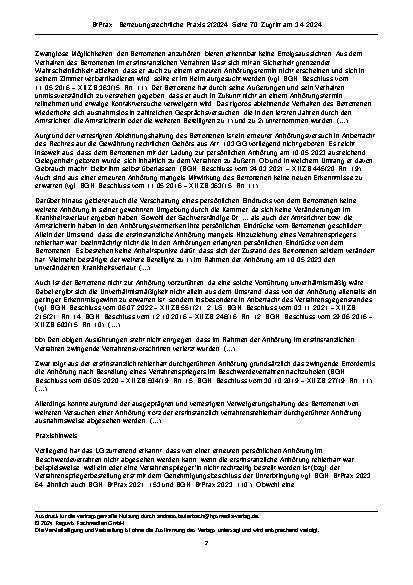 Vorschauseite 2: Zur Anhörung Stichworte: Erfordernis einer Anhörung bei Verweigerung im erstinstanzlichen Verfahren