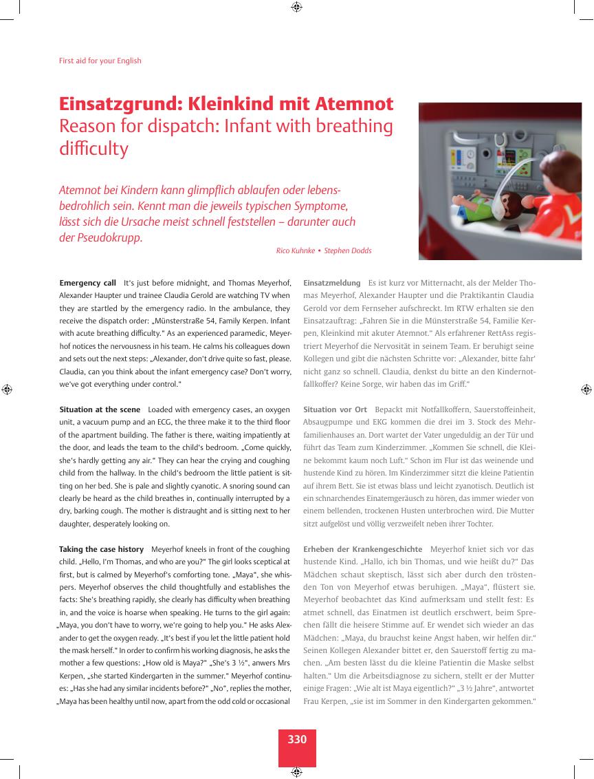 Vorschauseite 1: Einsatzgrund: Kleinkind mit Atemnot? Reason for dispatch: Infant with breathing difficulty