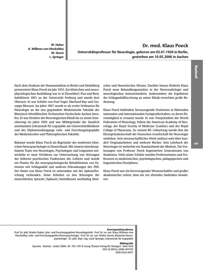 Vorschauseite 1: Dr. med. Klaus Poeck