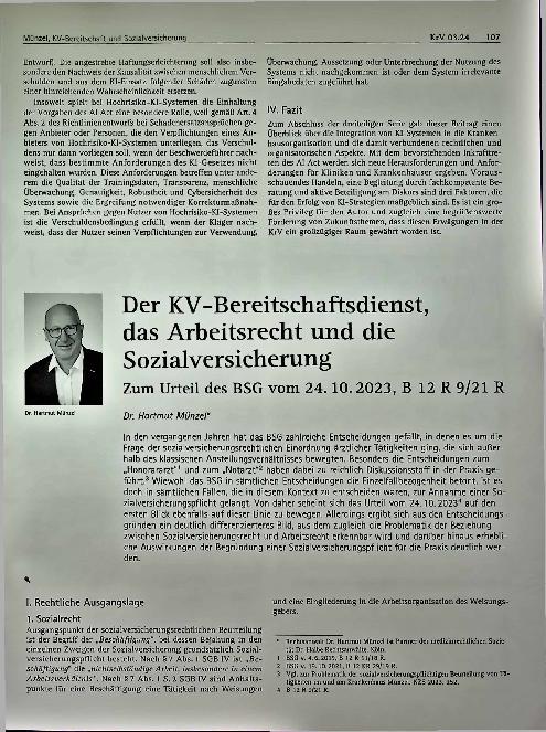 Vorschauseite 1: Der KV-Bereitschaftsdienst, das Arbeitsrecht und die Sozialversicherung