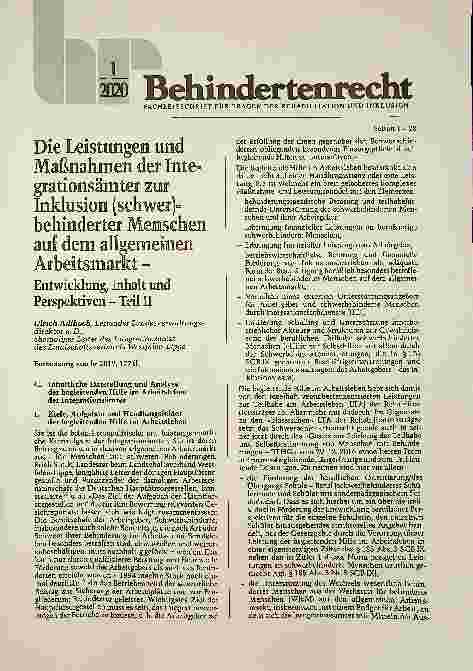 Vorschauseite 1: Die Leistungen und Maßnahmen der Integrationsämter zur Inklusion (schwer)behinderter Menschen auf dem allgemeinen Arbeitsmarkt - Entwicklung, Inhalt und Perspektiven - Teil II