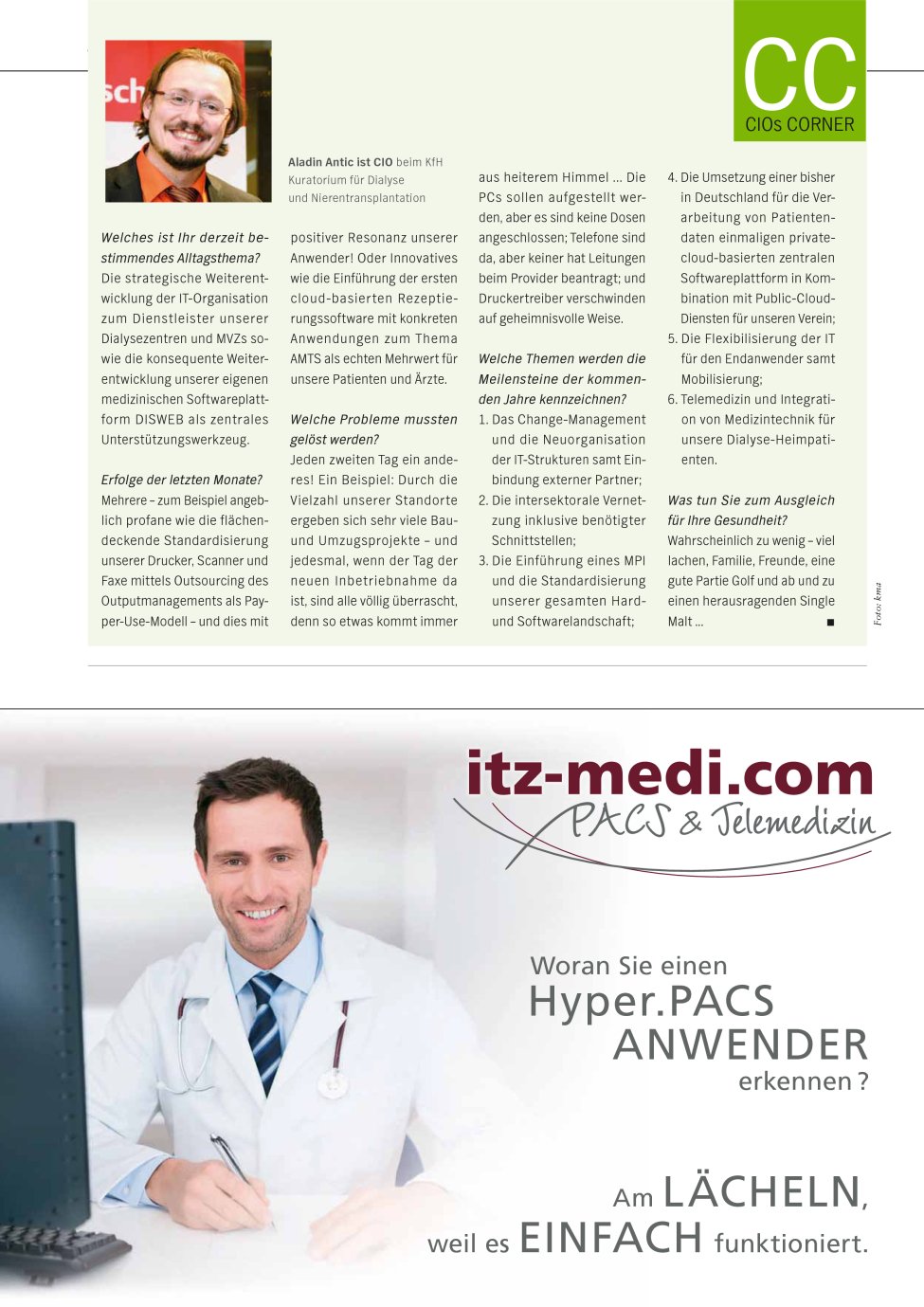 Vorschauseite 1: Aladin Antic ist CIO beim KfH Kuratorium für Dialyse und Nierentransplantation