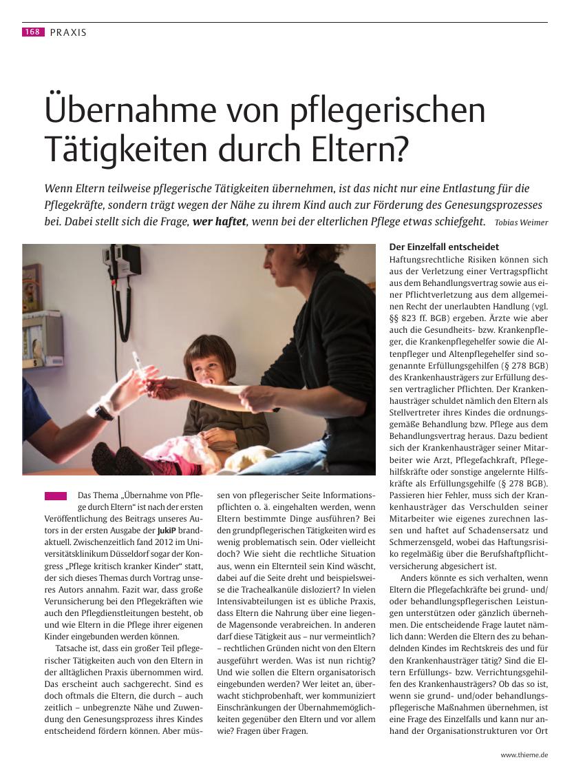 Vorschauseite 1: Übernahme von pflegerischen Tätigkeiten durch Eltern?
