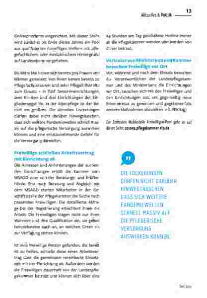 Vorschauseite 2: Freiwilliger Pflegepool Rheinland-Pfalz auch künftig eine feste Größe