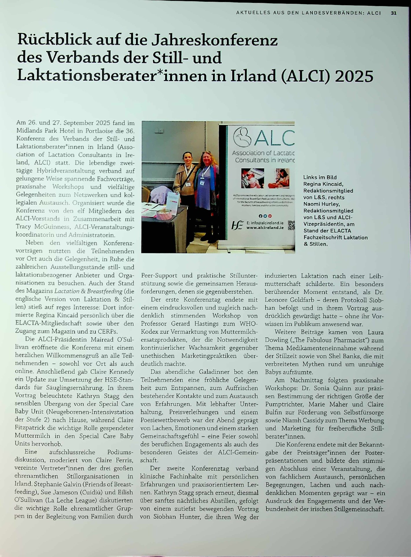 Vorschauseite 1: Rückblick auf die Jahreskonferenz des Verbands der Still- und Laktationsberater*innen in Irland (ALCI) 2025