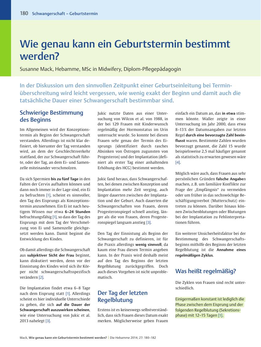 Vorschauseite 1: Wie genau kann ein Geburtstermin bestimmt werden?