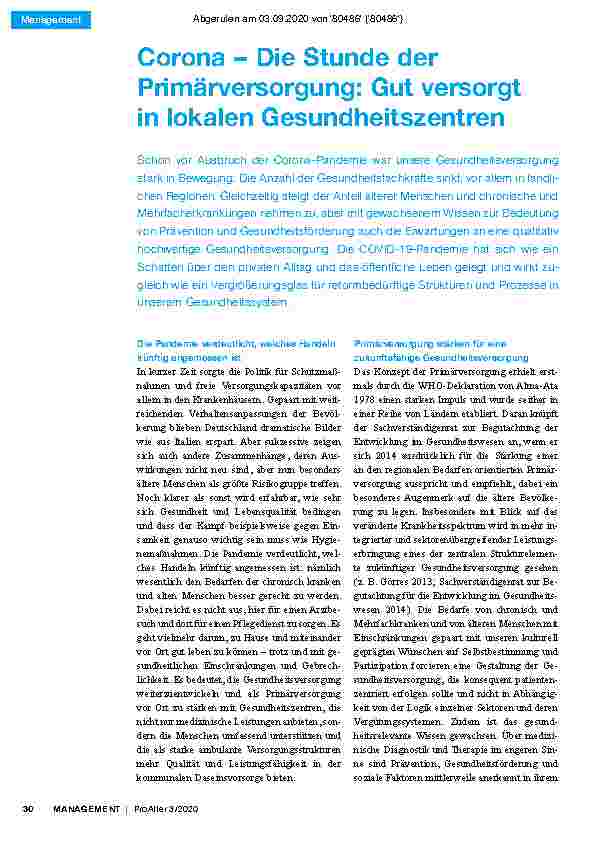 Vorschauseite 1: Corona – Die Stunde der Primärversorgung: Gut versorgt in lokalen Gesundheitszentren