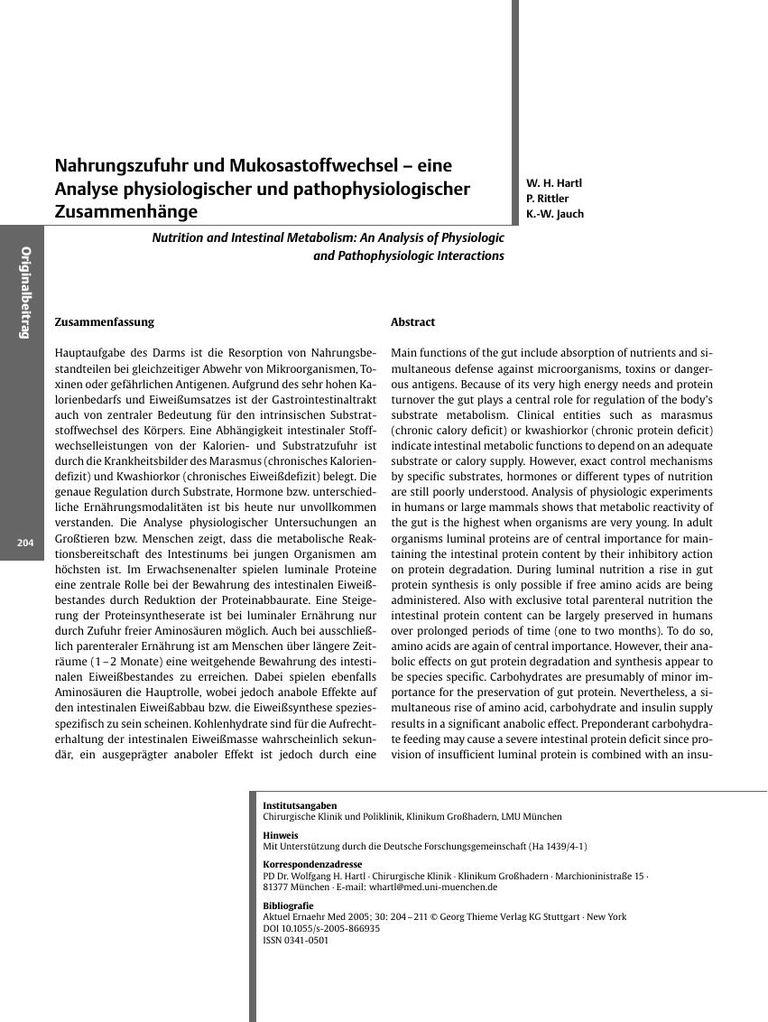 Vorschauseite 1: Nahrungszufuhr und Mukosastoffwechsel - eine Analyse physiologischer und pathophysiologischer Zusammenhänge