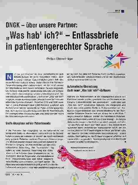 Vorschauseite 1: DNGK - über unsere Partner: „Was hab’ ich? “ - Entlassbriefe in patientengerechter Sprache
