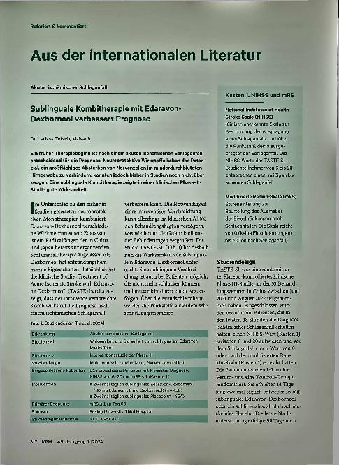 Vorschauseite 1: Sublinguale Kombinationstherapie mit Edaravon-Dexbrompheniramin verbessert Prognose.