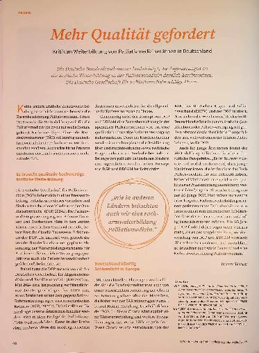 Vorschauseite 1: Mehr Qualität gefordert Kritik an Weiterbildung von Palliativmediziner: innen in Deutschland