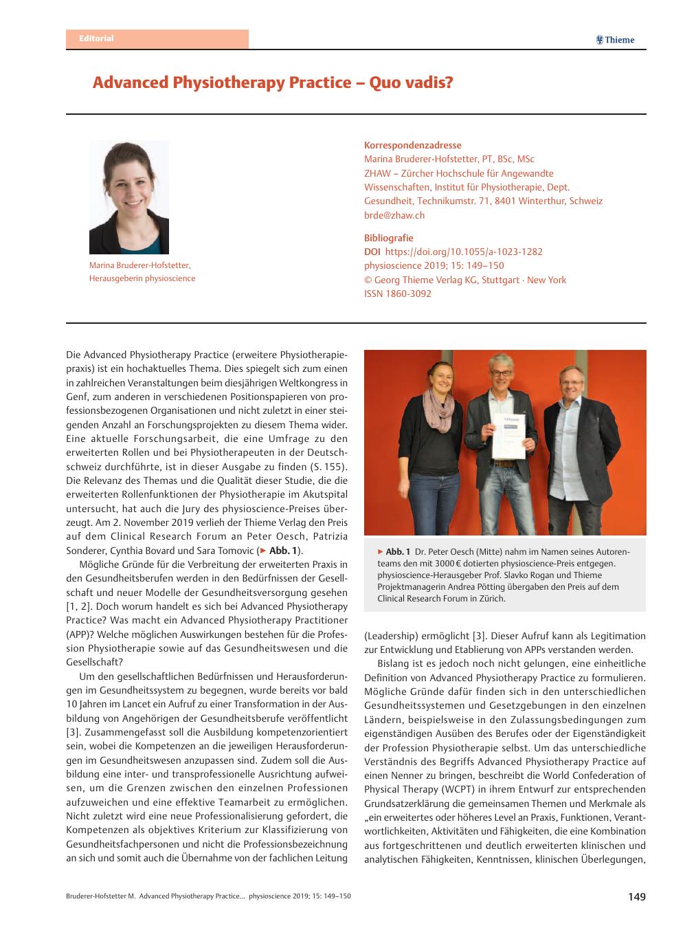 Vorschauseite 1: Advanced Physiotherapy Practice ? Quo vadis?